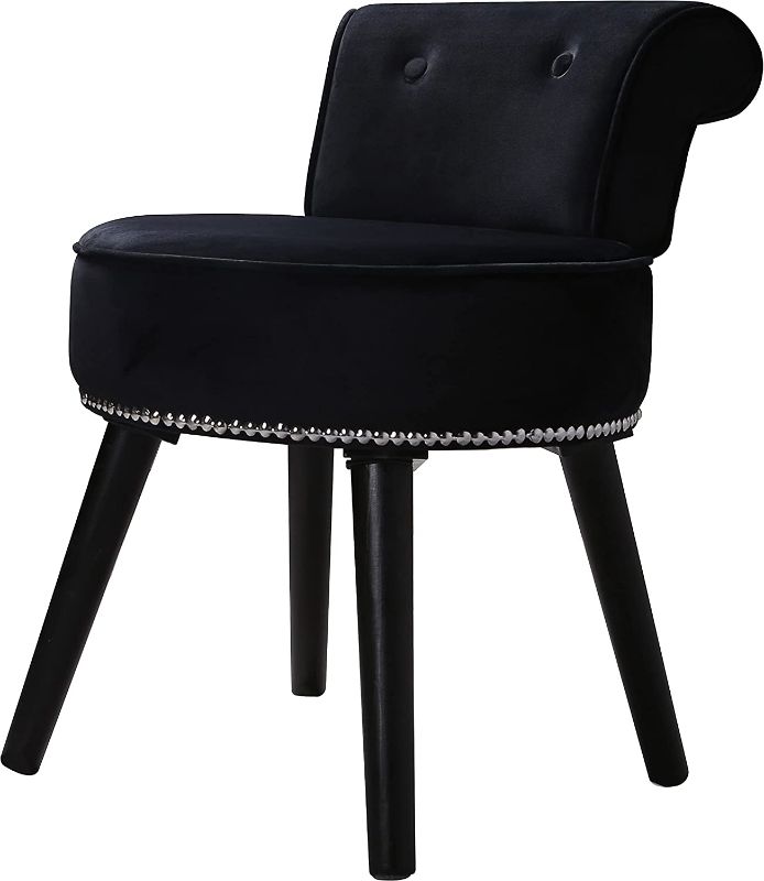 Photo 1 of MUPATER Makeup Vanity Stool Chair with Low Back, Round Velvet Padded Chair with Wood Legs, Black
