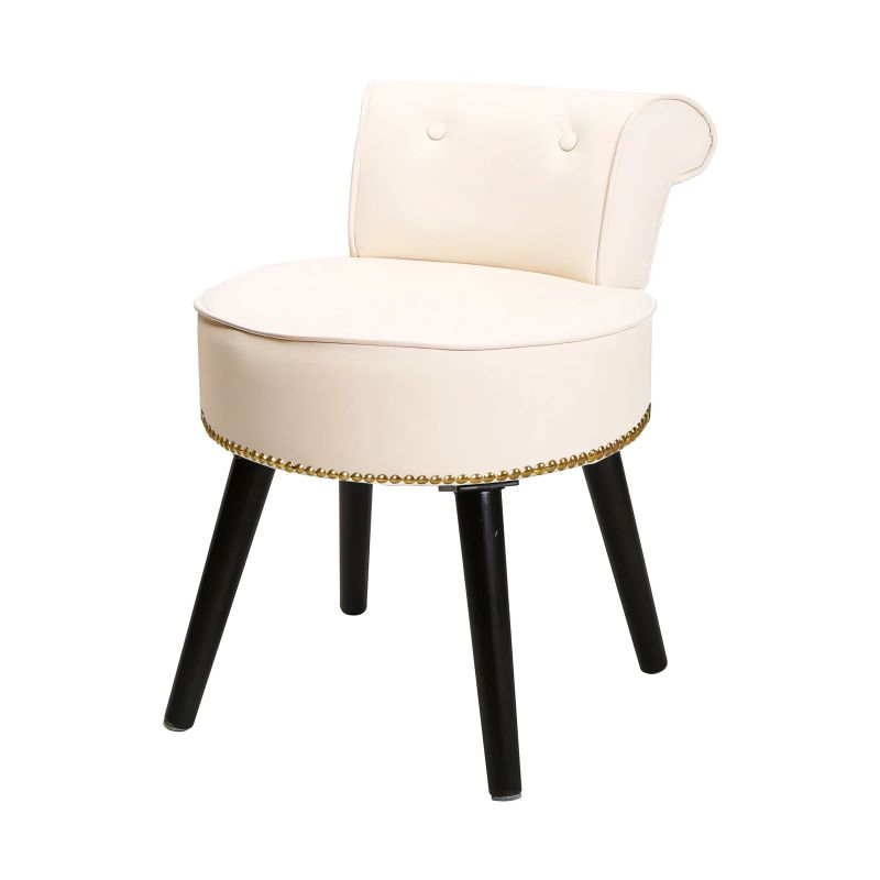 Photo 1 of VEIKOUS Makeup Vanity Stool Chair with Low Back and Wood Legs, White
