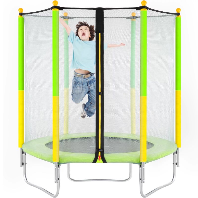 Photo 1 of AOTOB Upgraded Indoor Trampoline 5FT for Kids with Safety Enclosure Net, Green
