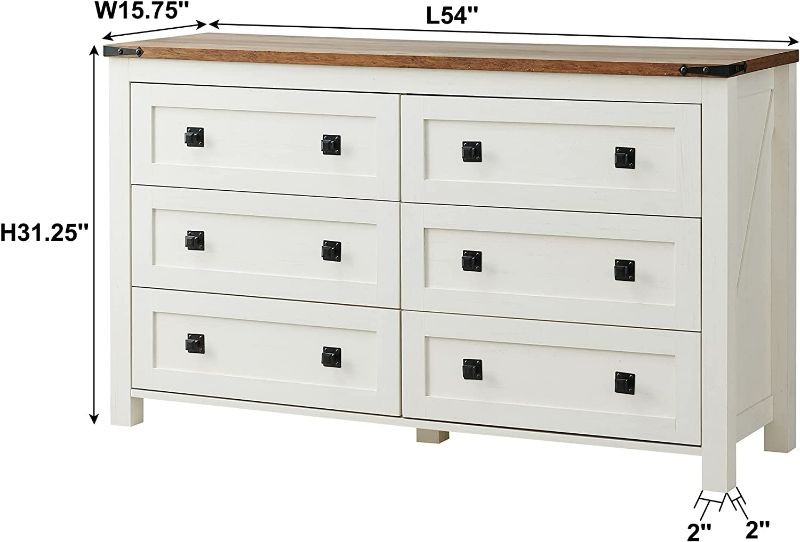 Photo 2 of T4TREAM Farmhouse 6 Drawers Dresser Chests for Bedroom, Wood Rustic Wide Chset of Drawers,Storage Dressers Organizer for Bedroom, Living Room,Hallway, Antique White
