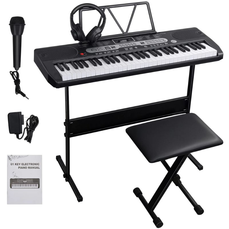 Photo 1 of SKONYON 61 Key Portable Electric Piano Keyboard Set with Headphone, Stand, Stool and Power Supply
