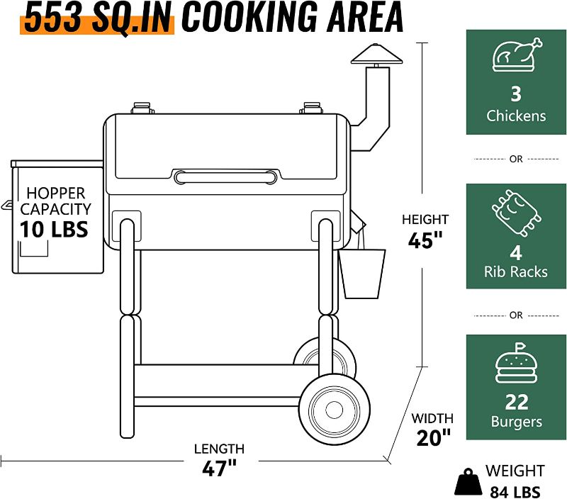 Photo 2 of Z GRILLS ZPG-550B Wood Pellet Smoker Grill, Auto Temperature Control, 553 sq in Cooking Area, 8 in 1 Grill for Outdoor BBQ, Black
