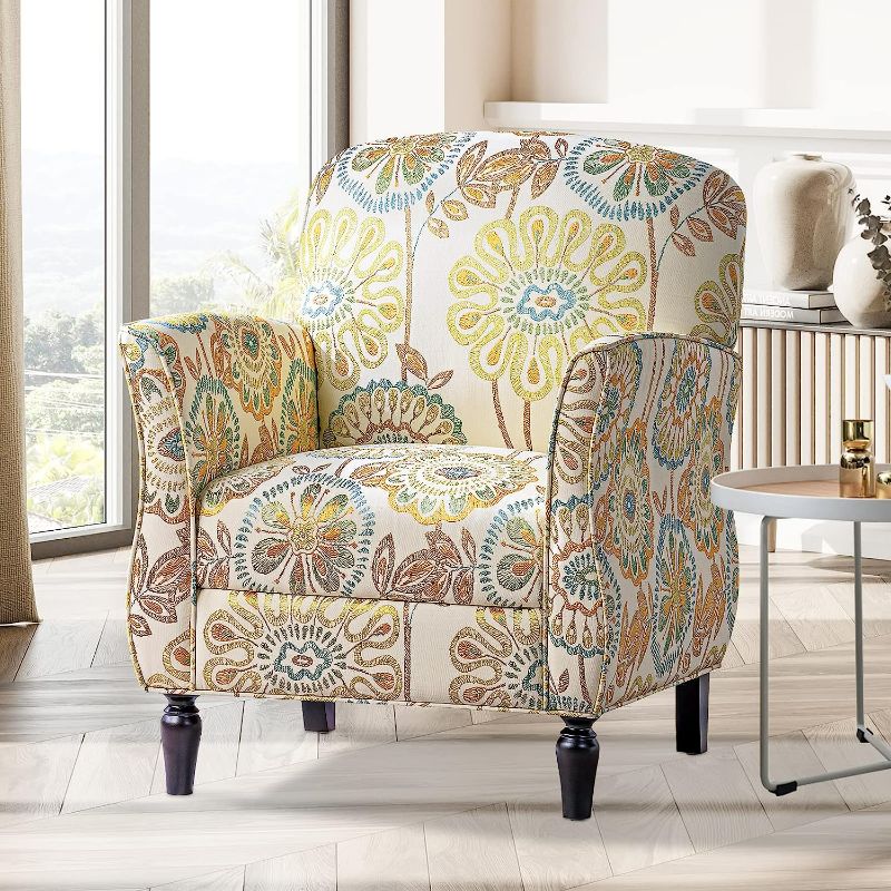 Photo 1 of Vaztrlus Floral Living Room Chairs Armchair Fabric Accent Chair Tufted Club Chair Boho Pattern Style Retro Casual Recessed Armrest Wingback Chair(Beige+Yellow + Fabric)
