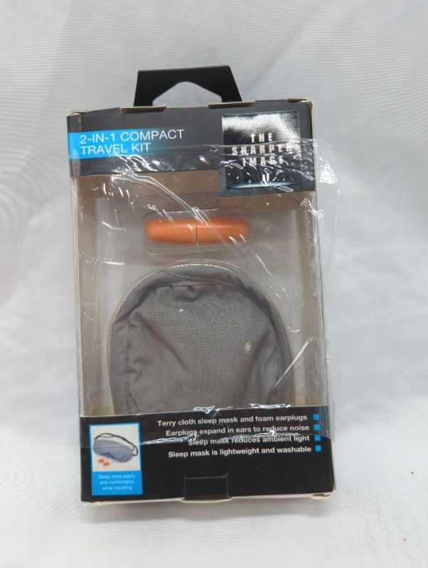 Photo 2 of The Sharper Image - 2-in-1 Compact Travel Kit - Terry Cloth Sleep Mask & Foam Earplugs - Grey