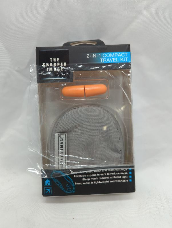 Photo 1 of The Sharper Image - 2-in-1 Compact Travel Kit - Terry Cloth Sleep Mask & Foam Earplugs - Grey