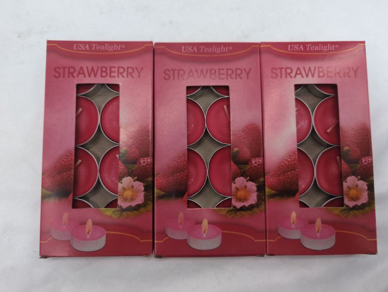 Photo 1 of Strawberry Scented Tealight Candles, 8 Tealight Candles in Each Pack - 3 Packs - 24 Total Candles - Wonderful Aroma 