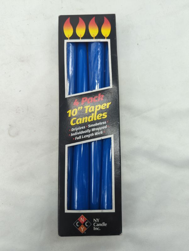 Photo 1 of 4 Blue Taper Candles 10" Individually Wrapped + Single White Taper Candle 10" Individually Wrapped