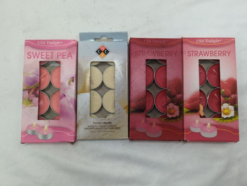 Photo 1 of Variety Pack Scented Tealight Candles, 8 Tealight Candles in Each Pack - 4 Packs - 32 Total Candles - Wonderful Aroma - Strawberry, Vanilla, Sweet Pea