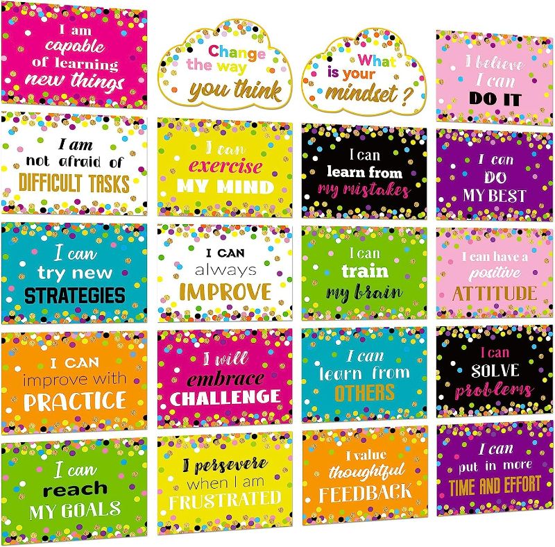 Photo 1 of Growth Mindset Posters Bulletin Board Decorations, 20 Pcs Positive Sayings for Poster Board Classroom Decorations, What is Your Mindset Classroom Decor Set, Motivational Quotes Teacher Supplies - STYLE MAY VARY
