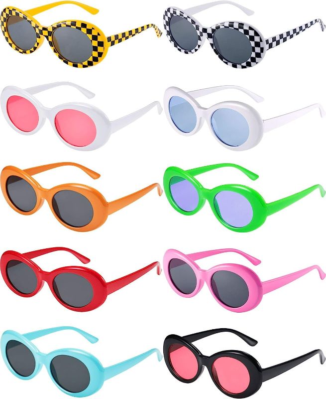 Photo 1 of Blulu 10 Pairs Retro Clout Oval Goggles Mod Thick Frame Round Lens Sunglasses 10 Colors Women Men Girl Boy Sunglasses with 10 Lens Cloth
