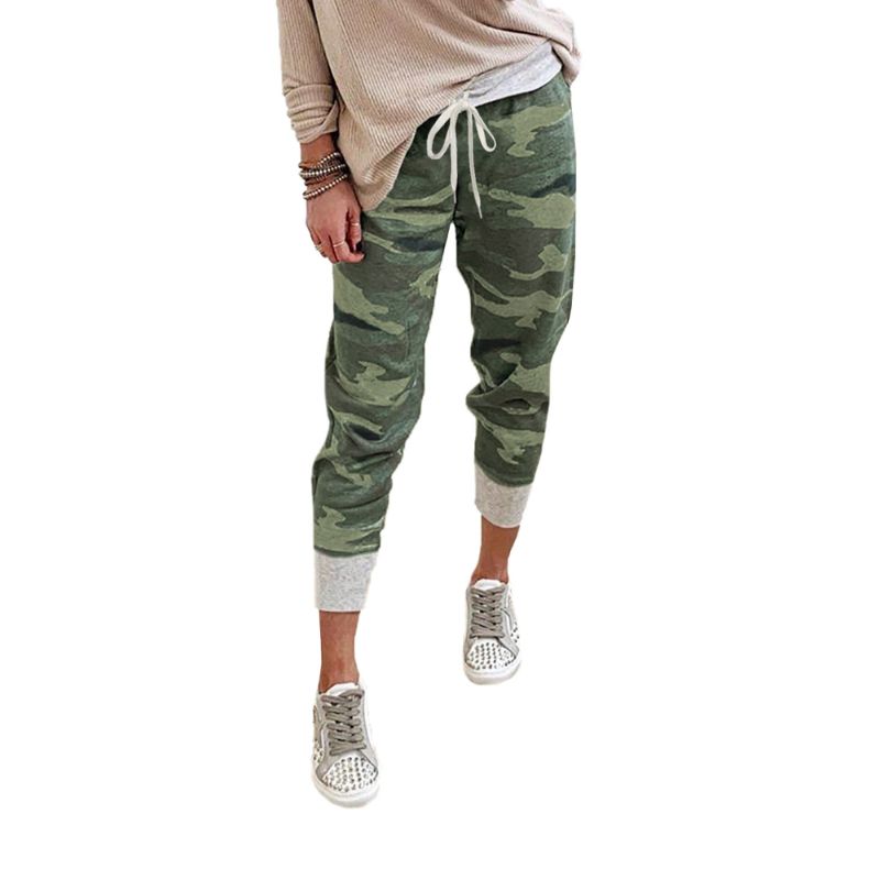 Photo 1 of EVALESS Womens Camouflage Print Drawstring Elastic Waist Jogging Jogger Pants with Pockets - Size Large
