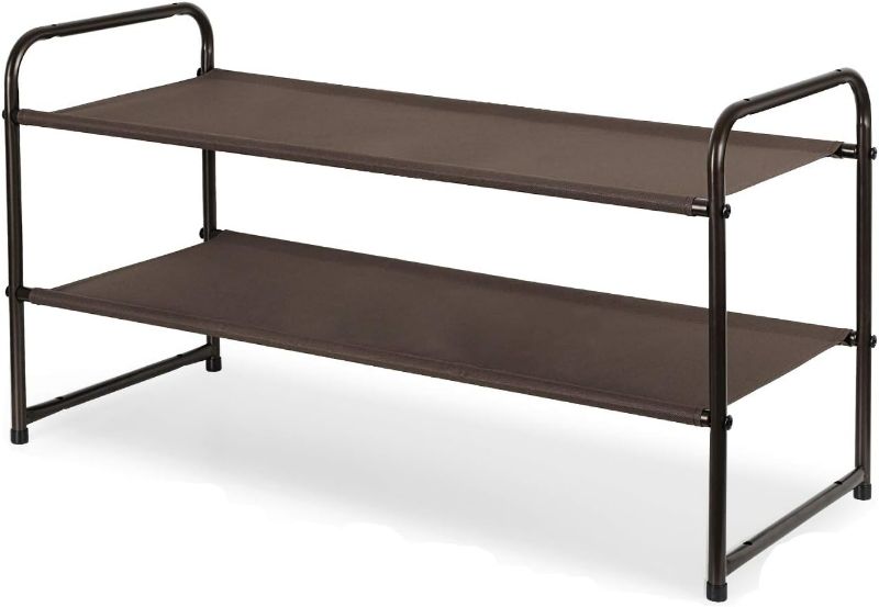 Photo 1 of Simple Trending 2-Tier Stackable Shoe Rack, Fabric Shoe Shelf Storage Organizer, Bronze
