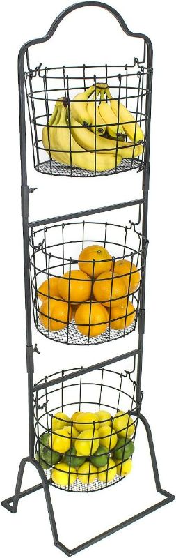 Photo 1 of Sorbus 3-Tier Wire Market Basket Stand for Fruit, Vegetables, Toiletries, Household Items, and More, Stylish Tiered Serving Stand Baskets for Kitchen, Bathroom Storage Organization (Black)
