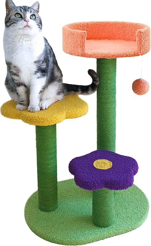 Photo 1 of Affenlaskan Cat Tree Cat Tower with Scratching Post Cat Climbing Activity, Natural Sisal Flower Small Cat Trees for Indoor Cats, Kittens
