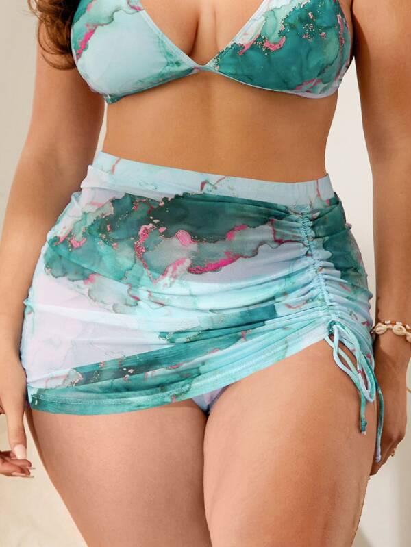 Photo 1 of 2pack Plus Marble Print Bikini Bottom With Beach Skirt