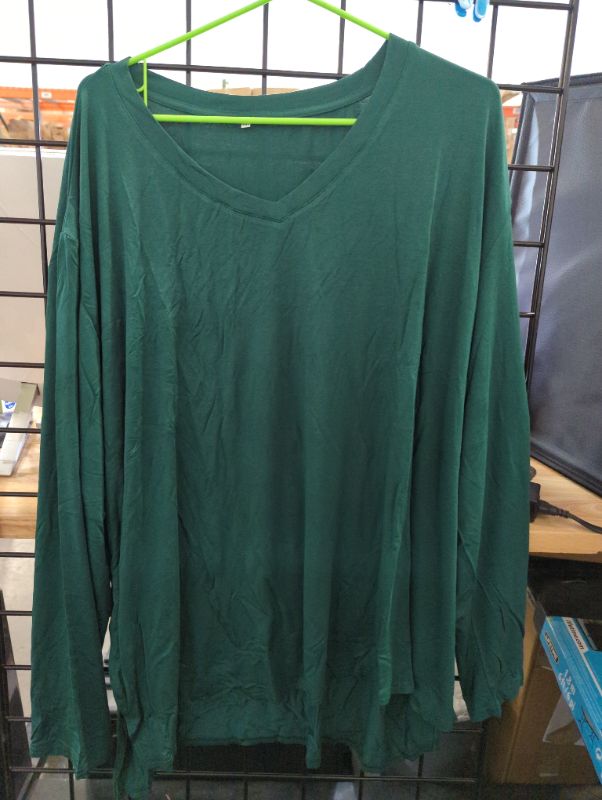 Photo 2 of Women's Plus Size V Neck Essential Long Sleeve Tee - Green - Size 5X