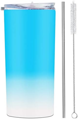 Photo 1 of Ombre Stainless Steel Skinny Insulated Tumbler, Double Wall Slim Insulated Travel Tumbler with Closed Lid Straw, 15 Oz Keep Warm, Hot Water Tumbler Cup In 24 hours (Ombre Teal + Dark Blue, 15 oz) see photo for color