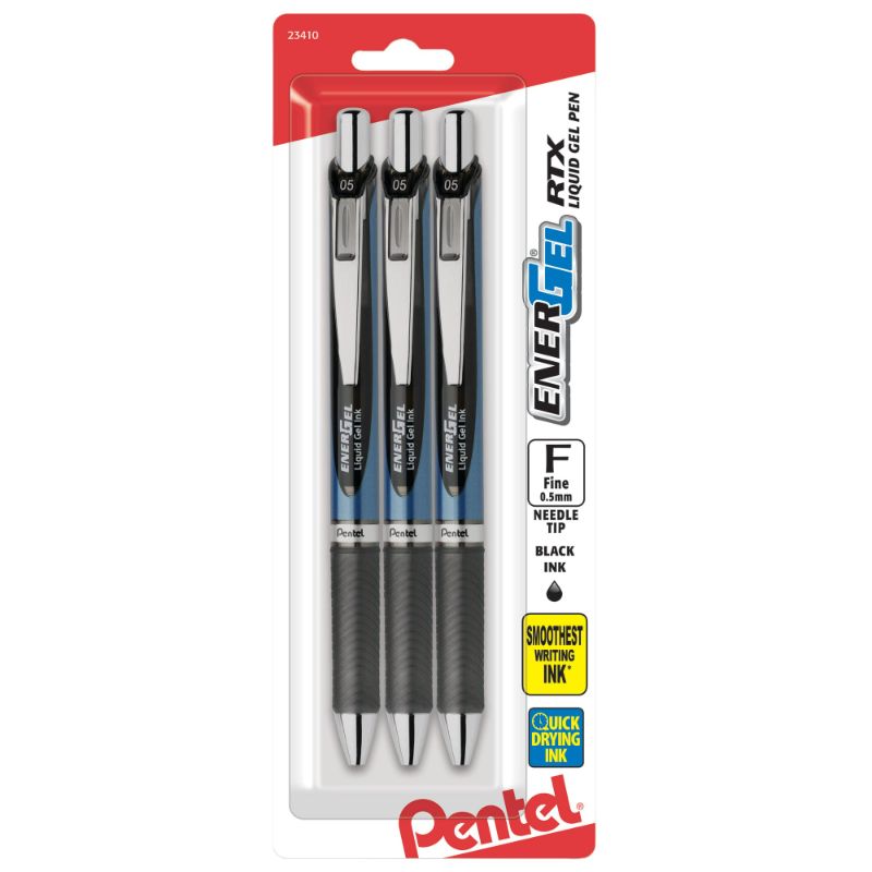 Photo 1 of Pentel® EnerGel® Deluxe RTX Retractable Pens, Needle Point, 0.5 mm, Assorted Barrels, Black Ink, Pack Of 3 Black 3 Count (2 Packs)