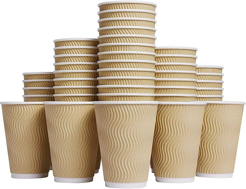 Photo 1 of Luckypack Hot Paper Cups_12 oz Disposable Insulated Corrugated Sleeve Ripple Wall Paper Cup for Drink?Hot Coffee Cups ?100,12oz Cups? (Brown)
