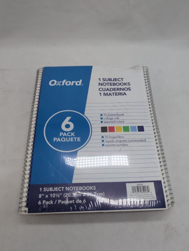 Photo 2 of Oxford Spiral Notebook 6 Pack, 1 Subject, College Ruled Paper, 8 x 10-1/2 Inch, Color Assortment Design May Vary 