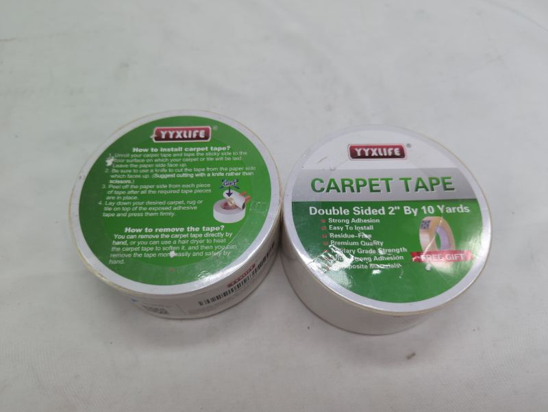 Photo 2 of YYXLIFE Double Sided Carpet Tape for Area Rugs Carpet Adhesive Removable Multi-Purpose Rug Tape Cloth for Hardwood Floors, Outdoor Rugs, Carpets Heavy Duty Sticky Tape, 2 Inch x 10 Yards, White - 2 PACK
