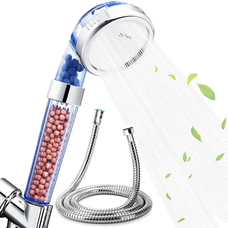 Photo 1 of Nosame Shower Head, Filter Filtration High Pressure Water Saving 3 Mode Function Spray Handheld Showerheads for Dry Skin & Hair (Blue - Mix Stone - (shower head+1.5m extend hose)
