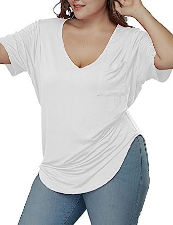 Photo 1 of ALLEGRACE Womens Casual Scoop Collar Plus Size T Shirts Summer Tops Tee - White - XXXL
