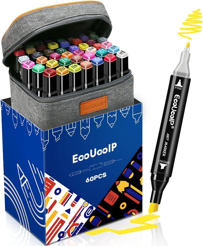 Photo 1 of EooUooIP 60 Colours Graphic Marker Pens Set Permanent Art Marker Pens Drawing Pens for Artists with Dual Tips, Perfect for Colouring, Highlight
 