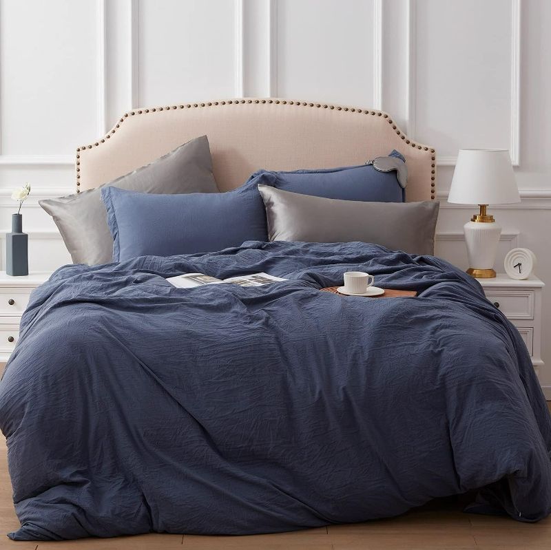 Photo 1 of SEMECH Duvet Cover - King Size - Navy Blue Microfiber Duvet Cover Set