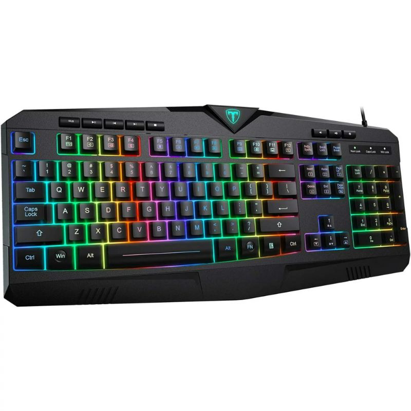 Photo 1 of PICTEK Wired RGB Gaming Keyboard, 7-Color LED Rainbow Backlight USB Keyboard, 8 Independent Multimedia Keys, 25 Keys Anti-ghosting, Spill-Resistant Computer Keyboard Compatible with PC/Windows
