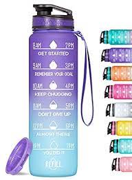 Photo 1 of Elvira 32oz Large Water Bottle with Motivational Time Marker & Removable Strainer,Fast Flow BPA Free Non-Toxic for Fitness, Gym and Outdoor Sports-Green/Purple Gradient
