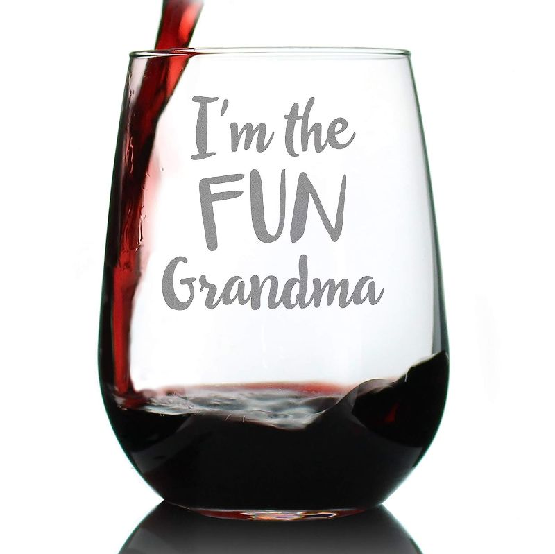 Photo 1 of Fun Grandma – Cute Funny Stemless Wine Glass, Large 17 Ounce Size, Etched Sayings, Gift Box