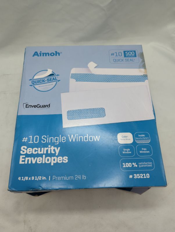 Photo 2 of 500#10 Single Left Window SELF Seal Security Envelopes - Super Strong Quick-Seal Self Sealing Closure, Security Tinted, Size 4-1/8 x 9-1/2 Inches, 24 LB - 500 Count (35210) 500 Count White