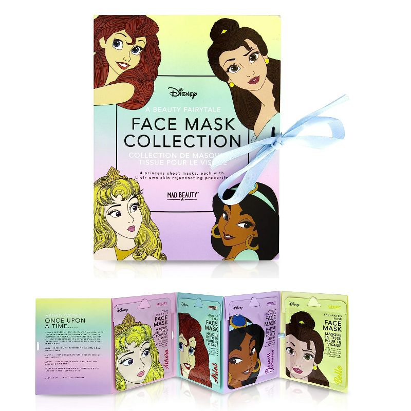 Photo 1 of MAD Beauty Disney Princesses Face Mask Booklet (Pack of 4) | Ariel, Aurora, Jasmine, and Belle | Lavender, Green Tea, Rose Water, and Cucumber to Soothe Skin for Princess-Like Glow!
