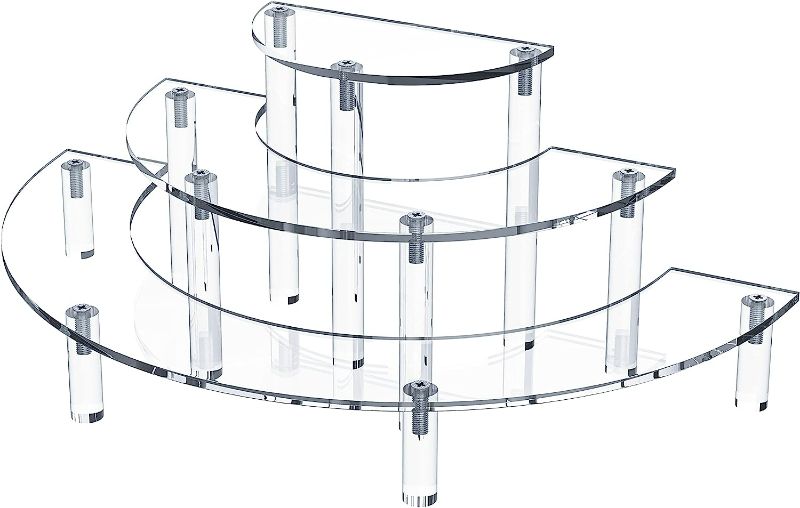 Photo 1 of Jusalpha 3 Tier Acrylic Semicircle Round Cupcake Dessert Stand Retail Step Shelf Display Stand (1 Set, Clear, Acrylic Rod)
