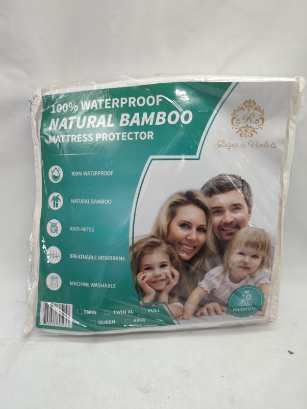 Photo 2 of Roses & Violets - 100% Waterproof Natural Bamboo Mattress Protector - Size Twin