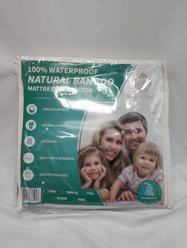 Photo 2 of Roses & Violets - 100% Waterproof Natural Bamboo Mattress Protector - Size Twin