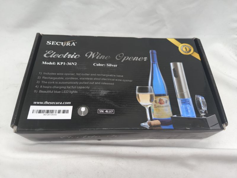 Photo 2 of Secura Electric Wine Opener, Automatic Electric Wine Bottle Corkscrew Opener with Foil Cutter, Rechargeable (Stainless Steel)