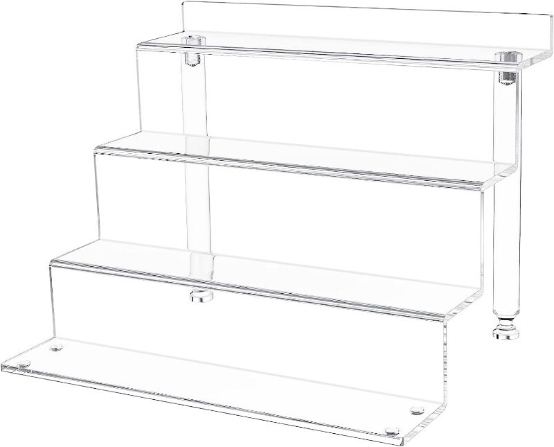 Photo 1 of NIUBEE Acrylic Riser Display Shelf, Clear Display Stand for Amiibo Funko POP Figures,4 Tier Cupcakes Stand Perfume Organizer and Storage (Large)
