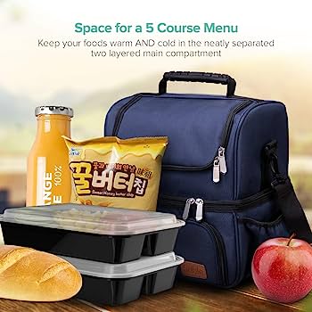 Photo 1 of Sable Insulated Box, Adult Lunch Work, Reusable Waterproof Warm Tote Bag for Meal Prep with 2 Compartments, Shoulder Strap Included, Blue, Large
