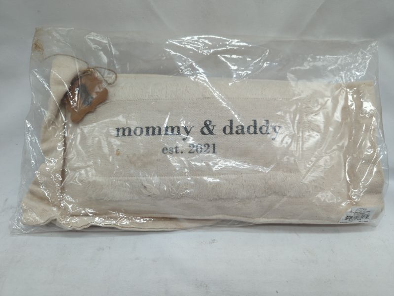 Photo 2 of Mud Pie Mommy Daddy EST 2021 Pillow, 1 Count (Pack of 1), Tan