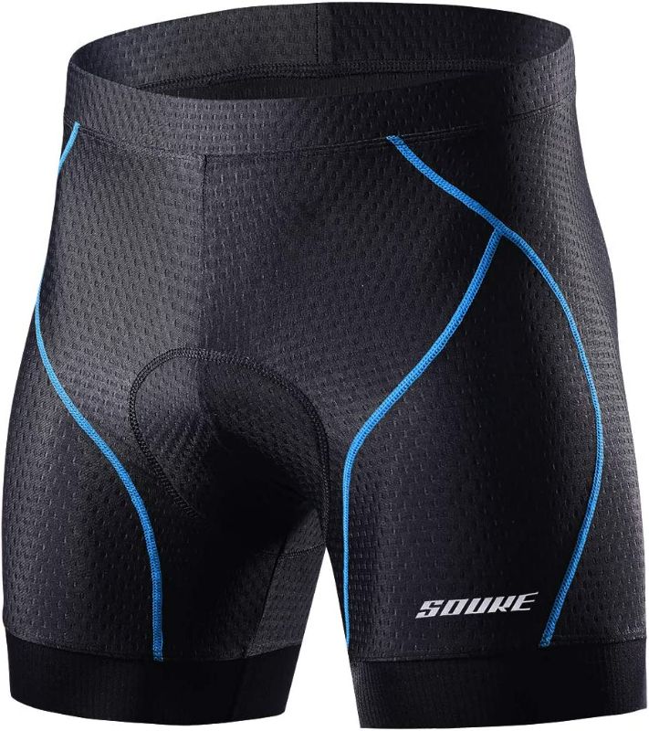 Photo 1 of Souke Sports Men's Cycling Underwear Shorts 4D Padded Bike Bicycle MTB Liner Shorts with Anti-Slip Leg Grips - Black/Blue - Size XL