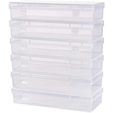 Photo 1 of BENECREAT 6 Packs 6x2.5x1.2 Rectangle Large Clear Plastic Box Containers with Double Buckle Lids for Cards, Safety Pins, Beads and Other Craft Office Supplies