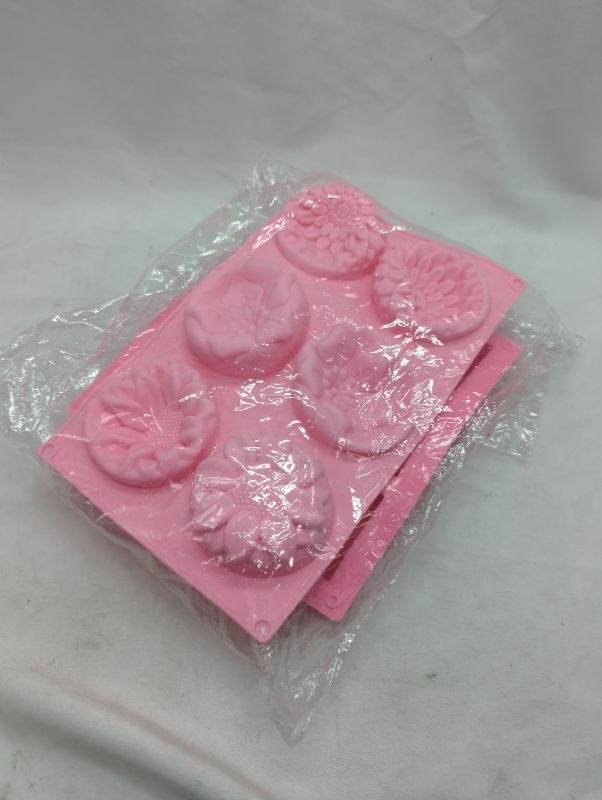Photo 2 of OBSGUMU 3 Pack Silicone Soap Molds,6 Cavities Flowers Soap Mold,Rectangle and Different Flower shapes, Perfect for Soap Making, Handmade Cake Chocolate Biscuit, Pudding (Pink)
