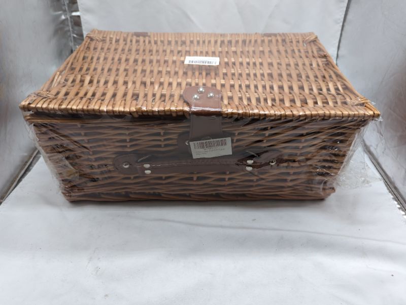 Photo 2 of Picnic Basket for 2, Willow Hamper Set with Insulated Compartment, Handmade Large Wicker Picnic Basket Set with Utensils Cutlery - Perfect for Picnic, Camping, or Any Other Outdoor 061