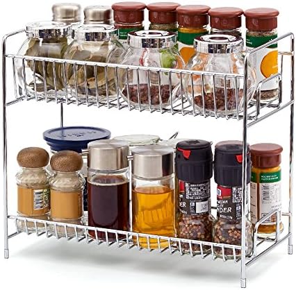 Photo 1 of Vanfree 2-Tier Standing Spice Seasoning Rack, Jars Bottles Cans Storage Organizer Holder Shelf for Kitchen Pantry Bathroom Countertop - Steel