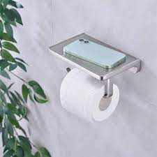 Photo 1 of Wall Mount Toilet Paper Holder,  Stainless Steel Bathroom Tissue Holder with Mobile Phone Storage Shelf, Brushed Aluminum