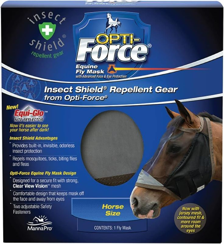 Photo 1 of Opti-Force-Force Equine Fly Mask-Horse Fly Mask with UV Protection and Insect Repellent, Adjustable Fit for Comfort - Without Ears Standard
