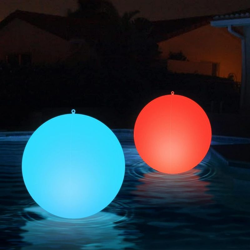 Photo 1 of Solar Floating Pool Lights, 14" Pool Lights That Float with RGB Color Changing Inflatable Waterproof Solar Pool Lights for Swimming Pool Hangable Solar Pool Balls for Beach Garden Pathway (2 Pcs)
