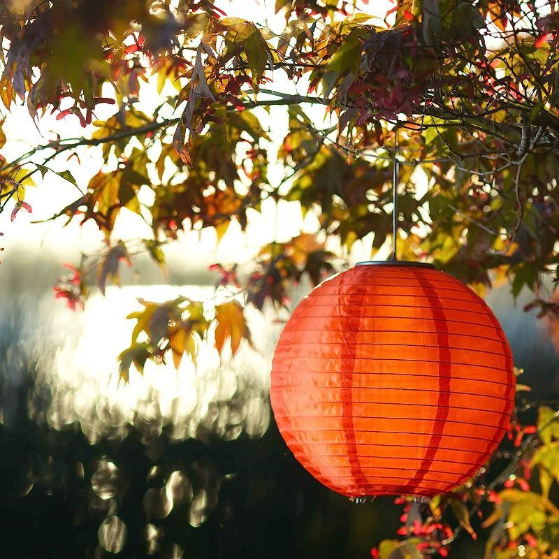 Photo 1 of Soji Original Round Nylon Solar Lantern - Orange